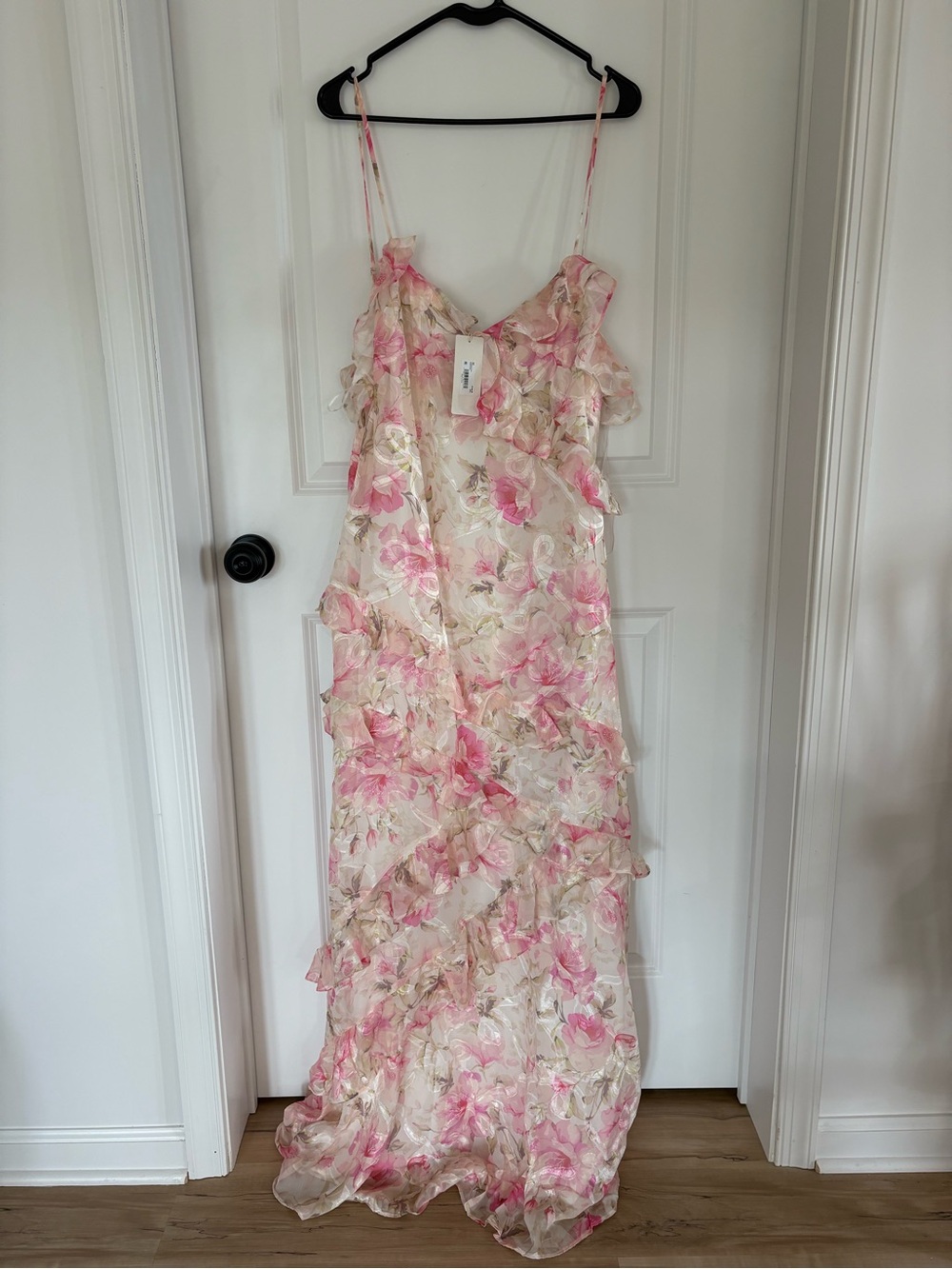 Floral Pink Ruffle Maxi Dress -  Women
